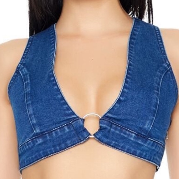 Blue Denim Crop Top - Picture 1 of 9
